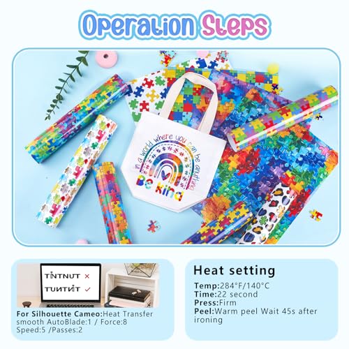 Tintnut Puzzle Heat Transfer Vinyl,10 Sheets 12"x10" Iron on Vinyl - color: Watercolor Puzzle