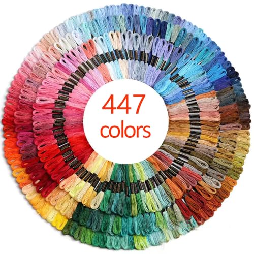 Premium Rainbow Color Embroidery Floss with Cotton for Cross Stitch Threads, Bracelet Yarn, Craft Floss, Embroidery Floss Set (447colors) - color: 447colors