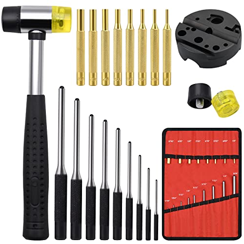 22pcs Pin Punch Set, Including Universal Block, Brass Pin Punches