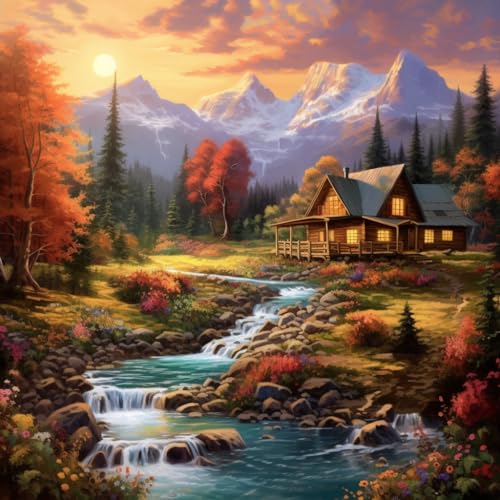 14CT Counted Cross Stitch Kits for Adults Mountain Flowers Advanced Stamped Cross Stitch Kits for Adults (Mountain 6) - color: Mountain 6