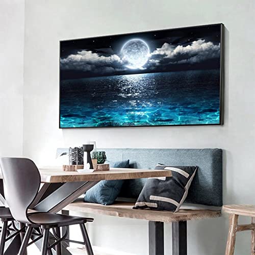 JATOK Diamond Painting Kit for Adults, Sea Moon, 31.5 x 15.7 in - color: Blue