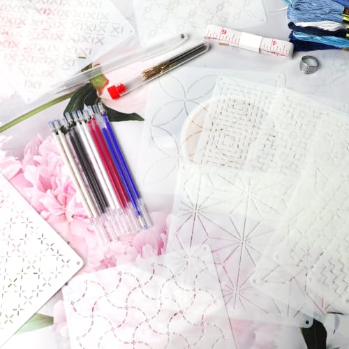 BATHRINS 81 Pcs Sashiko Embroidery Kit with Templates, Thread, Needles, Thimble, Pens for Hand Quilting, Sewing and Mending Supplies