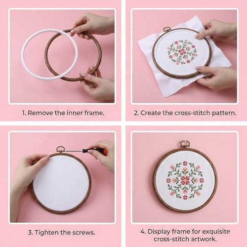 2 PCS Cross Stitch Hoop, 6 Inch Round Embroidery Hoop Frame Imitated Wood Display Frame Embroidery Hoops Circle Cross Stitch Hoops Ring for Art Craft Sewing Hanging Ornaments Decoration