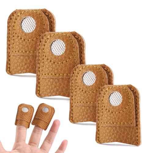 Leather Thimbles Finger Protectors for Hand Sewing, 4 Pcs 2 Sizes