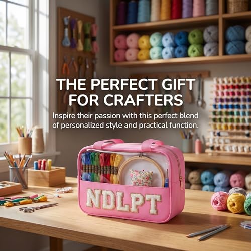 Needlepoint Project Bag Sewing Gifts Embroidery Sewing Bag Craft Storage Organizer NDLPT Clear Zip Pouch Bag - color: Pink, size: Cuboid-L