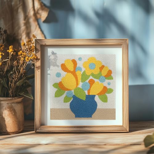 Doodlream Flowers Vase DIY Punch Needle Embroidery Kit for Adult Beginner, 9.4" Floral Punch Stitching Craft Set for Starter with Frame, Fabric Pattern, Threader, Yarn, Pinch Needle - color: Flowers Vase