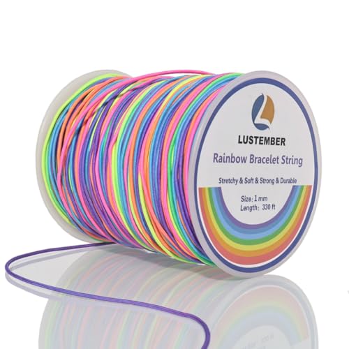 LUSTEMBER 1mm Bracelet String Elastic String, 330 Feet Sturdy Durable Rainbow Elastic Cord for Bracelets, Jewelry Making, Necklaces, Beading and Crafts - size: 330 Feet