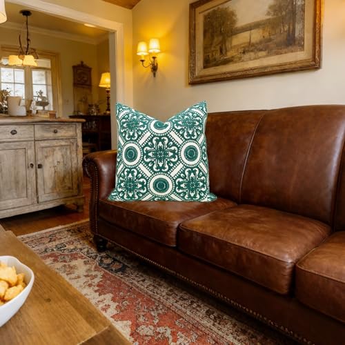 Slow Cow Embroidered Throw Pillow Cover 18 x 18 Inch Teal - color: Dark Green Kaleidoscope, size: 18" x 18" (Pack of 1)