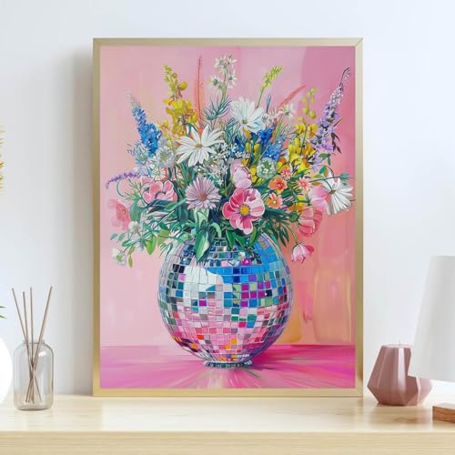 Lzyueyuan Flowers Stamped Cross Stitch Kits for Adults Beginner, Disco Ball Cross Stitch Ornament Kits Counted Embroidery Needlepoint Kits Home Decor 11.8X15.7inch - color: Cross Stitch-1029-5