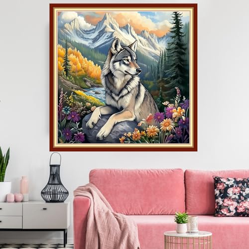 Redxing Stamped Cross Stitch Kits Embroidery kit for Beginners Adults Full Range of Embroidery Patterns Starter Kits DIY Printed Cross Stitch Kits Needlepoint Kits 11CT-Wolf MountainRivers 18x18 inchs - color: Artskits20