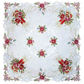 Grelucgo Holiday Tablecloth, White with Red Poinsettia Embroidered Design, Scalloped Edge, Christmas Dining Table Decor (Square 34x34 Inches) - size: 34" x 34" (Square)