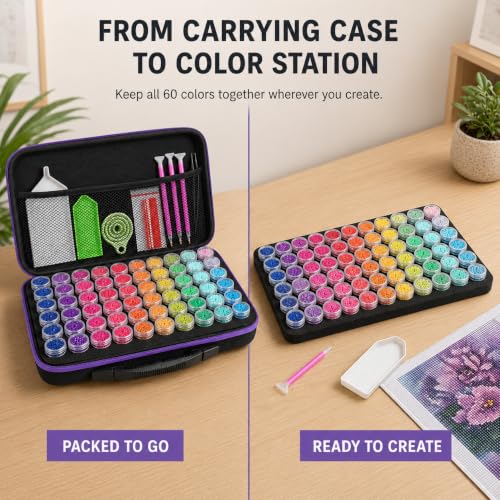 MERATIA Diamond Art Storage Organizer, 60 Jars with Accessories - color: Purple-60 Slots