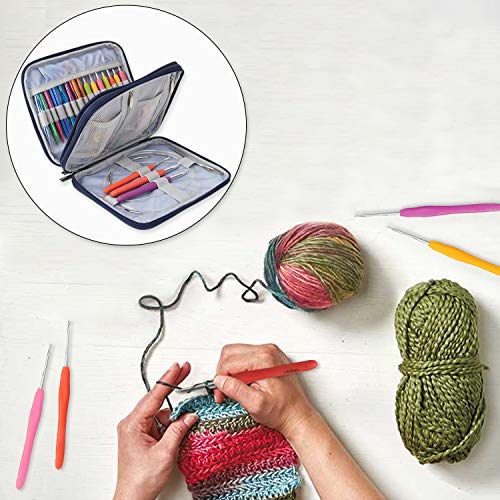 Teamoy Crochet Hook Organizer Case, Empty Crochet Hook Holder, Cats Blue - color: Cats Blue