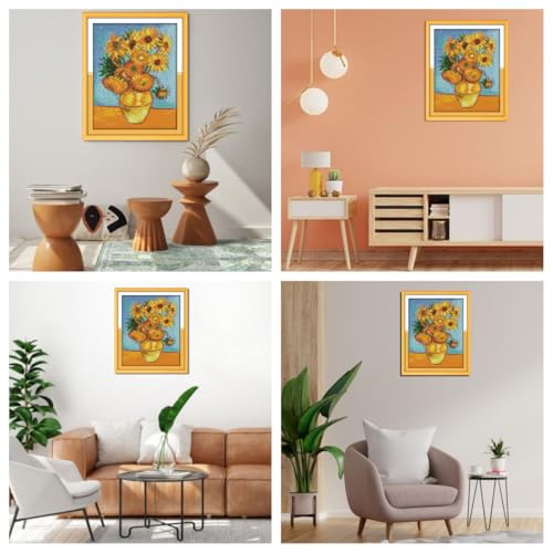 IUHUI 14 Count Stamped Cross Stitch Kits for Beginners Adults, Sunflower of Van Gogh Pre-Printed DIY 14ct Embroidery Sewing Starter Kit Needlework Easy Patterns Famous Paintings - color: Sunflower
