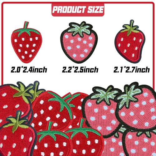 Strawberry Iron on Patches, Strawberry Embroidered Appliques Sew on Patches for Clothing, Hats, Backpacks, Jackets, and Bag 12Pcs - color: Strawberry Patches 12Pcs