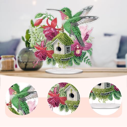POETRYDRAW Diamond Art Ornament Desktop Kit Bird Flower, Stand Up Diamonds Painting Ornament for Adults, 5D DIY Special Diamond Gem Craft Tabletop Placement Board Kit - color: Bird Flower