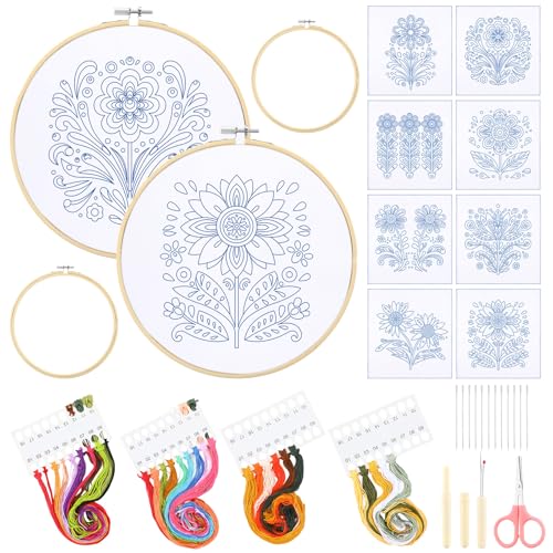 Tioncy 8 Sets Mexican Flower Embroidery Napkins DIY Craft Kit - style: Flower