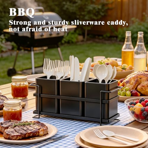 Ewaiira Silverware Caddy Utensil Holder for Party Large 3-Compartment Metal
