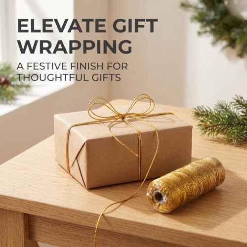 100M/328 Feet Gold String Twine for Crafts Decorative Metallic Bakers String Bakers Twine Glitter Gold Cord for Crafting Decorative Wrapping String for DIY Crafts Presents Gift Wrapping
