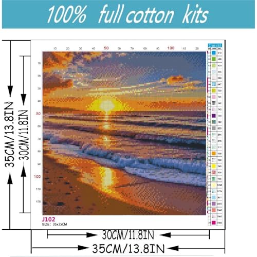 niurenmaoyi Stamped Cross Stitch Kits for Beginners,Counted Embroidery Craft Kits for Adults,Needlepoint Kits for Adults,Sunset Landscape Beach Wall Art 13.8X13.8In - color: Cross Stitch Kits0227-04