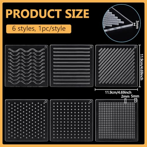 BENECREAT 6Pcs Acrylic Sashiko Stencil, Dots, Lines, Slashes Acrylic Embroidery Tool Drawing Line Template for Hand Quilting and Embroidery, 3mm Thick