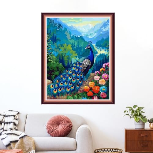 Funxvoot Stamped Cross Stitch Kits for Beginners or Adults Embroidery Starter Patterns | DIY Printed Cross Stitch Kits Needlepoint for Adults or Kids 11CT-Blue Peacock Flower 16x20 inch - color: color29