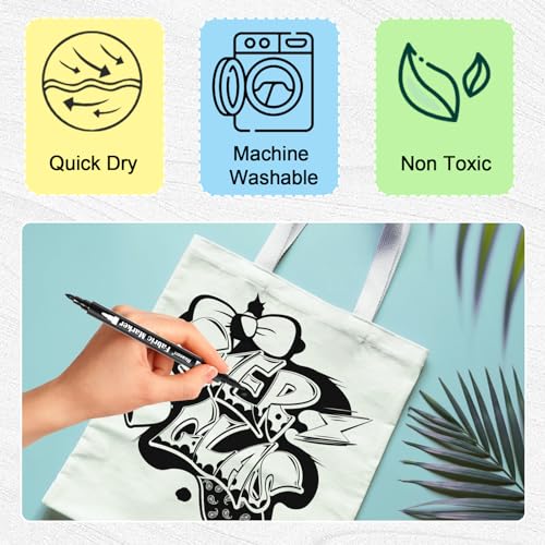 Reaeon Black Fabric Markers, Dual Tip Fabric Paint Markers, Permanent Fabric Pens for Clothes, T Shirts, Canvas, Bags (6pack) - color: 6-Black