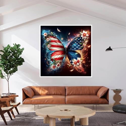 niurenmaoyi Stamped Cross Stitch Kits for Beginners,Counted Embroidery Craft Kits for Adults,Needlepoint Kits for Adults,American Flag Butterfly Wall Art 13.8X13.8In - color: Cross Stitch Kits0421-04