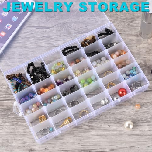 2 Pack Clear Plastic Organizer Box with 36 Grids and Adjustable Dividers for Beads, Crafts, Art DIY, Jewelry, Screws, Pins, Thread, Fishing Gear, Small Items