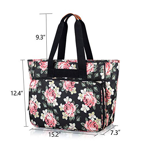 Yarwo Embroidery Project Bag with Multi Pockets for Cross Stitch Supplies - color: Black Peony