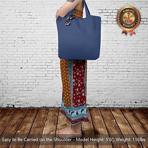 TOPDesign 1-Pack Super Strong Large 12oz Cotton Canvas Tote Bag, Reusable Grocery Shopping Cloth Bag, Fashionable Two-Tone Tote for Crafts, DIY Your Creative Designs - color: Blue
