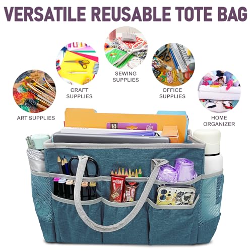Cupohus Water-Resistant Art Organizer Tote Bag - Craft Storage Bag with Multiple Pockets and Handles for Artists, Kids, Students, and More – DarkGreen - color: DarkGreen
