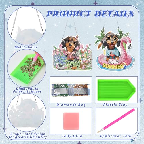Cinnvoice Seasonal Diamond Art Hanging Kit,12 Pcs,Dachshund - style: Dachshund