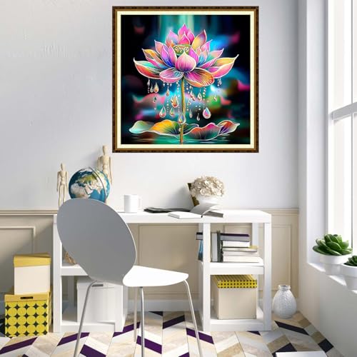 Redxing Counted Cross Stitch Kit for Beginners,Unprinted Needlepoint Kits for Beginners Cross Stitching Embroidery Kit 11CT Stitches kit-Magic Lotus 18x18 inch - color: KitColors18