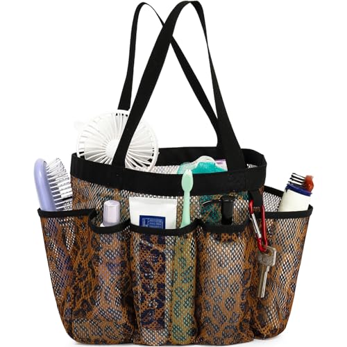 Fammart Mesh Shower Caddy Portable for College Dorm Room Essentials, 8-Pocket Large Shower Basket Tote Bag with 2 Handles for Toiletry, Bathroom, Beach, Camp, Gym - color: Multiple Pockets, 1 Pack - Leopard
