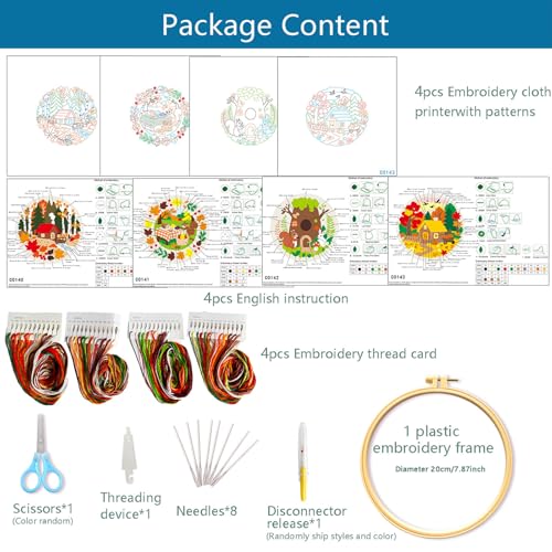 FEIYUENO 4 Pack Fall Pattern Embroidery Kit for Adults Beginner, Autumn - color: Autumn