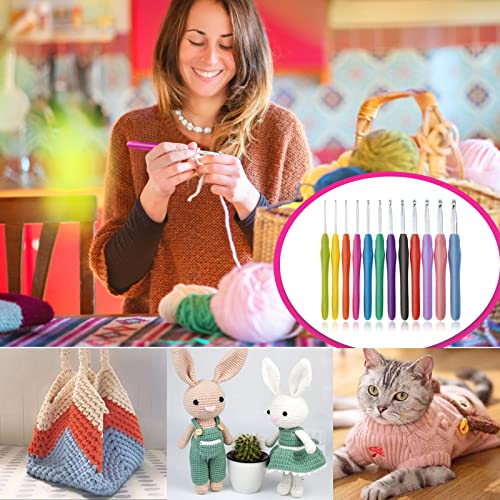 RealPlus Crochet Hooks, 12 Sizes Crochet Hook Set, Crochet Kit for Beginners, Knitting Needles with Ergonomic Handles for Arthritic Hands, Christmas Gifts for Women, Crochet Needles with Blue Case - color: Green