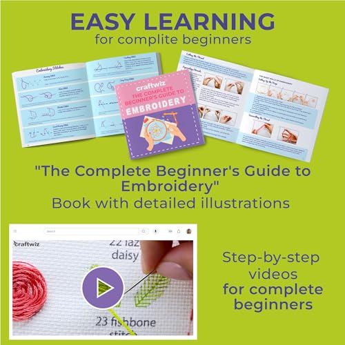 Craftwiz 4-Piece Starter Embroidery Kit for Beginners and Expert with Simple Patterns, Learn 29 Stitches with Hand Embroidery Kit