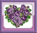 CaptainCrafts Cross Stitch Kits, Stamped Cross Stitch Preprinted Fabric Cross Stitching DIY Art DMC Needlecrafts Embroidery Kit for Adults (Preprinted 14CT, Rose Heart Purple) - color: Rose Heart Purple, style: Preprinted 14CT