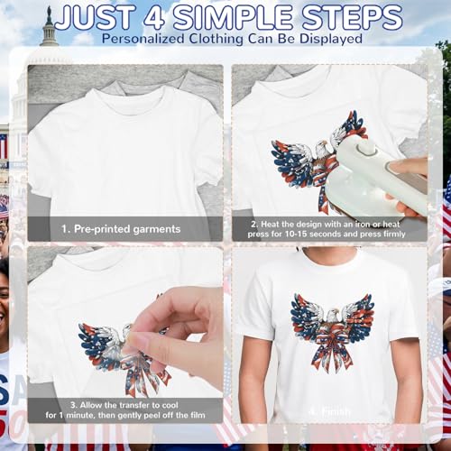 30Pcs 4th of July Dtf Transfers Ready to Press Floral Independence Day Iron on Transfers for Tshirts 250th Anniversary Transfer Vinyl Stickers for Clothing Pillows Bag DIY Crafts - color: Fourth of July
