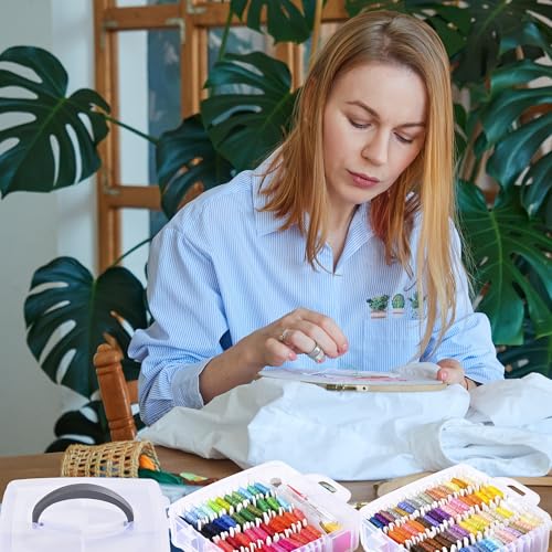 Embroidery Floss Kit with Organizer Box, 110 Colors Plus 24 Black and 24 White Threads, Pre-Wound Labeled Bobbins and Cross Stitch Tools for Friendship Bracelets and Embroidery