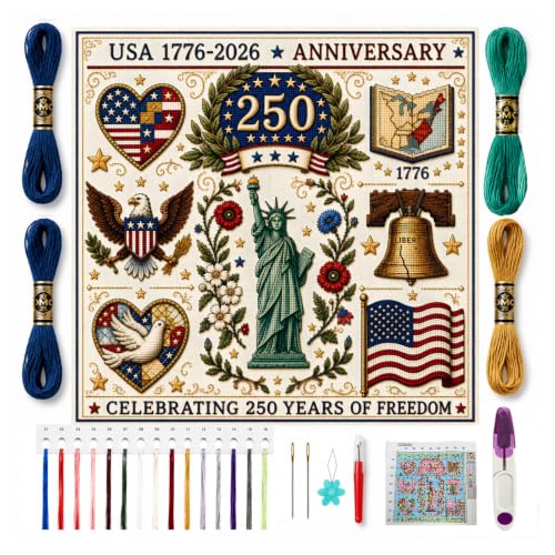 Patriotic Liberty Stamped Cross Stitch Kits, DIY Embroidery for Beginners