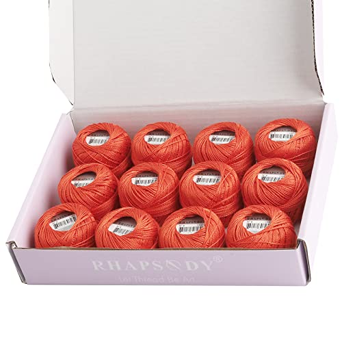 Rhapsody Pearl Cotton Thread Size 8 Crochet Thread Perle 12 Balls Set Hand Knitting, Embroidery, Sashiko, Cross-Stitch, Sewing, Needlepoint, DIY, Quilting (DK Burnt Orange, Col. 1107) - color: DK Burnt Orange, Col. 1107