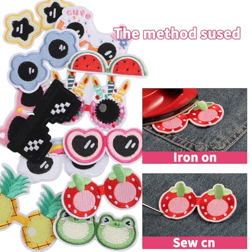 12Pcs Cute Glasses Iron on Patches, Cartoon Embroidered Applique for Hats - color: 12PCS Cute Glasses