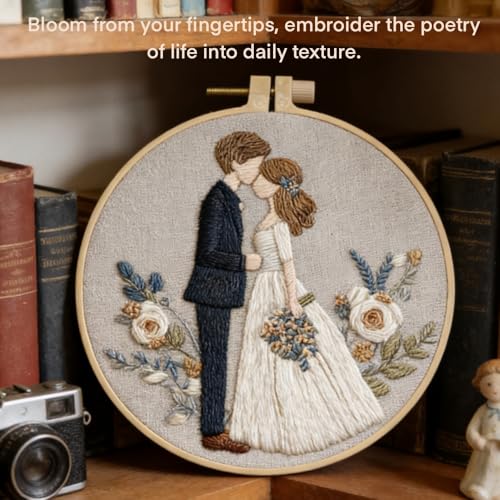 HCANPER Sweet Couple Embroidery Starter Kit, Valentine's Day Gifts，DIY Needle Punch Kit, Punch Needle Kits for Beginners,Include Pre-Printed Fabric,Tools,Embroidery Hoop,Threads. (Three) - color: Three