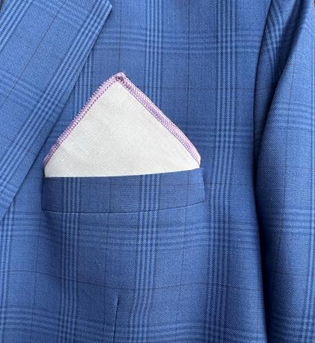 Natural Linen Pocket Squares, Embroidered Contrast Border 3 pcs, Off white - color: A9 (6-pack)