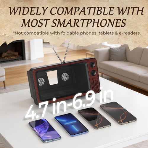SEANCHEER Retro TV Cell Phone Screen Magnifier HD 3D Portable Foldable - color: Chestnut Brown-12"