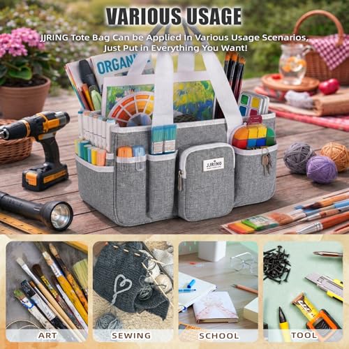 JJRING Large Foldable Craft Organizer Tote With Zipper & Divider, Grey - color: Grey, size: Large