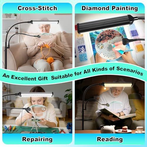 10X 30X Floor Magnifying Glass with Light and Stand, 98 LED Adjustable Floor Lamp Magnifying, 2 in 1 Lighted Magnifiers for Close Work Sewing,Crafts,Hobbies, Reading (5.12in)