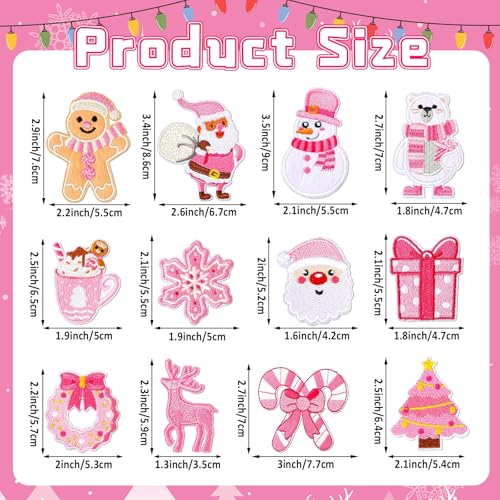 AUGSUN 36pcs Pink Christmas Iron on Patches Xmas Embroidered Sew Applique - style: Pink Christmas